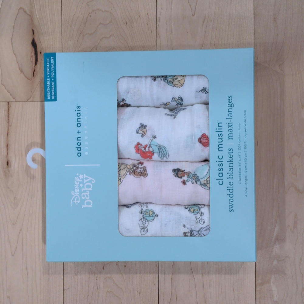 Aden + Anais Disney Princess muslin swaddle blankets 4 pack new in box